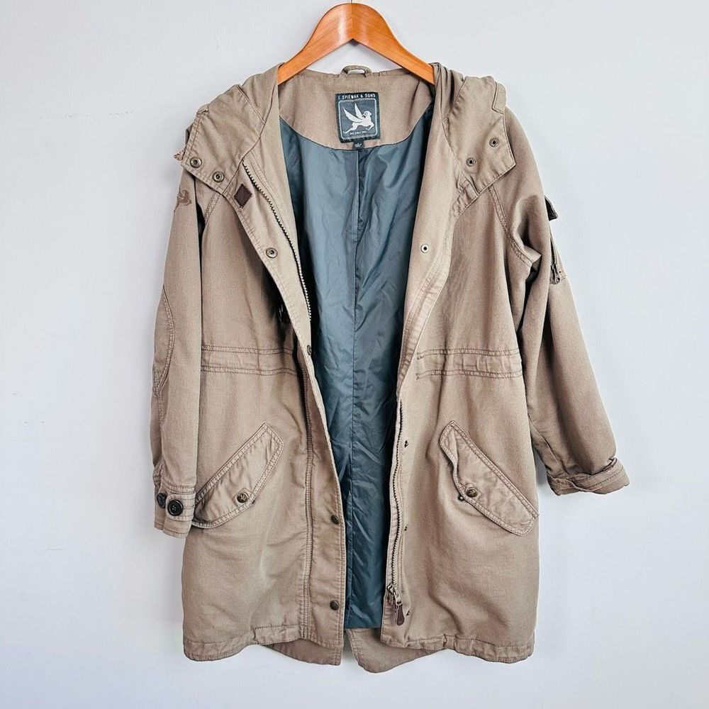 SPIEWAK Long Hooded Tan Utility Jacket | Size Large